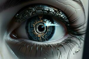ai generiert umfassend Mensch Auge im Roboter. generieren ai foto