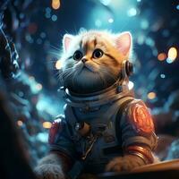 ai generiert süß Katze funktioniert wie ein Astronaut foto
