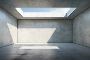 ai generiert abstrakt modern Beton Zimmer mit Dachfenster. generativ ai foto