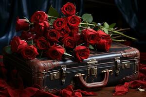 ai generiert rot Rosen erstellen ein romantisch Atmosphäre zum das Reise voraus, Valentinstag, Dating und Liebe Vorschlag Bild foto