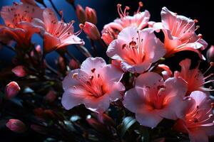 ai generiert ätherisch Blumen im das Mond schattig umarmen, Frühling Session Fotos