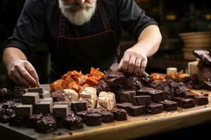 ai generiert Widmung und Fertigkeit im Gourmet Schokolade Bildhauerei, Valentinstag, Dating und Liebe Vorschlag Bild foto