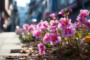 ai generiert Blumen- Einbruch Natur unerwartet städtisch Wachstum, Frühling Session Fotos