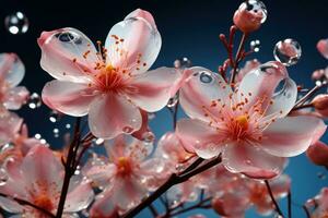 ai generiert Seife Luftblasen Tragen Blume Blütenblätter, Frühling Session Fotos