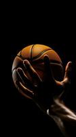 ai generiert ein Basketball Spieler halten ein Basketball im seine Hand foto