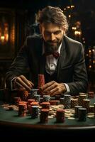 ai generiert Mann im ein passen Sitzung beim ein Glücksspiel Tabelle foto