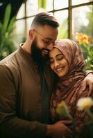 ai generiert Foto von Muslim Paar haben emotional Momente