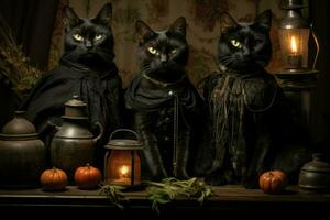 ai generiert Schema Hexen Vertraute, eine solche wie gerissen schwarz Katzen - - generativ ai foto