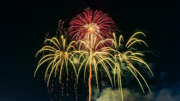 feuerwerk auf dem fluss im dunklen himmel foto