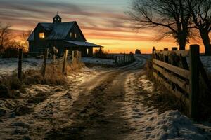 ai generiert Winter Bauernhof Szenen - - generativ ai foto