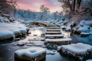 ai generiert schneebedeckt Schritt Steine - - generativ ai foto