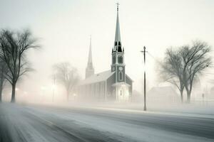 ai generiert Kirche Kirchtürme im Schnee - - generativ ai foto