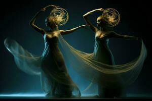 ai generiert anmutig Mondschein Tänzer, ziehen um im perfekt Synchronität mit das himmlisch Rhythmen - - generativ ai foto
