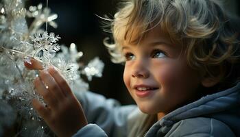 ai generiert lächelnd Kind, süß und heiter, genießen Winter spielerisch Feier generiert durch ai foto