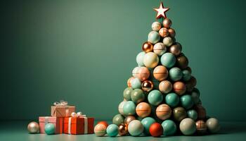 ai generiert Winter Feier Geschenk Dekoration, Weihnachten Ornament, glänzend Ball, Schneeflocke, bunt Baum generiert durch ai foto