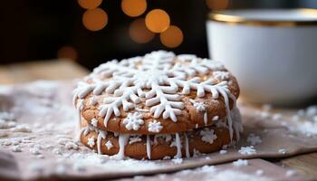 ai generiert hausgemacht Lebkuchen Kekse schmücken das rustikal Winter Tabelle generiert durch ai foto