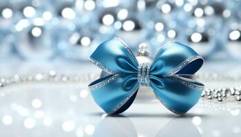 ai generiert glänzend Blau Schneeflocke Ornament dekoriert elegant Weihnachten Feier generiert durch ai foto