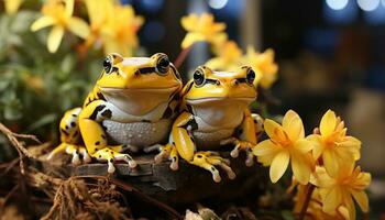 ai generiert ein süß rot Augen Baum Frosch Sitzung auf ein nass Blatt generiert durch ai foto