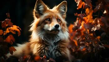 ai generiert süß Hündchen spielen im das Herbst Wald, suchen beim Kamera generiert durch ai foto