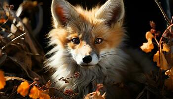 ai generiert süß klein Hündchen suchen beim Kamera im Herbst Wald generiert durch ai foto