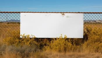 ai generiert rustikal Plakatwand auf alt hölzern Zaun im ländlich Landschaft generiert durch ai foto