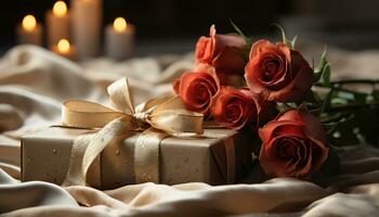ai generiert romantisch Kerze im ein Geschenk Kasten, Eleganz generiert durch ai foto