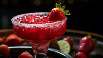 ai generiert erfrischend Cocktail mit frisch Erdbeere und Limette Scheibe generiert durch ai foto