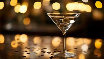 ai generiert Nachtclub Feier, Martini Glas beleuchtet mit glänzend Eleganz generiert durch ai foto