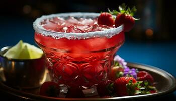 ai generiert erfrischend Cocktail mit frisch Erdbeere und Eis generiert durch ai foto