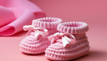 ai generiert Baby Booties im Rosa, ein süß Feier generiert durch ai foto