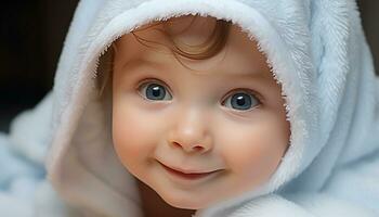ai generiert lächelnd Baby Junge und Mädchen im süß Porträt generiert durch ai foto
