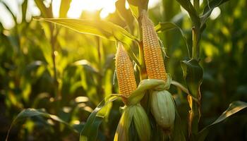 ai generiert reif Mais auf das Cob im golden Wiese generiert durch ai foto