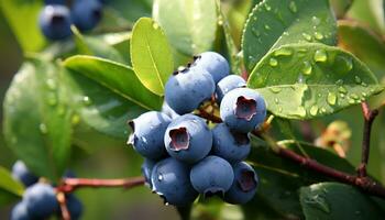 ai generiert Frische und Natur im ein schließen oben von ein reif Blaubeere generiert durch ai foto