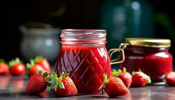 ai generiert Frische von Sommer- Beeren auf rustikal hölzern Tabelle generiert durch ai foto