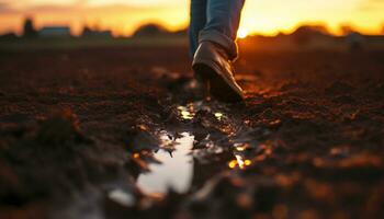 ai generiert Silhouette von ein Person Joggen beim Sonnenuntergang generiert durch ai foto