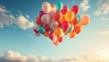 ai generiert froh Feier im das Himmel, bunt Luftballons fliegend generiert durch ai foto