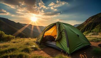 ai generiert Camping im das Berge, ein still draussen Abenteuer generiert durch ai foto