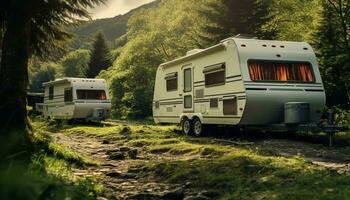 ai generiert Camping Motor- Zuhause Reisen durch Natur Abenteuer generiert durch ai foto