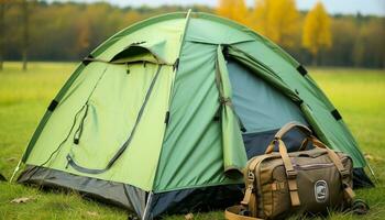 ai generiert Camping im das Wald, Rucksackreisen mit Natur generiert durch ai foto