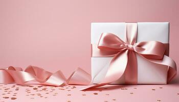 ai generiert Geburtstag Feier mit glänzend Geschenk Box und Konfetti generiert durch ai foto