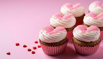 ai generiert Rosa Cupcake mit Herz geformt Glasur, ein Süss Genuss generiert durch ai foto
