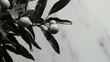 ai generiert frisch Grün Blätter auf Olive Baum Ast generiert durch ai foto