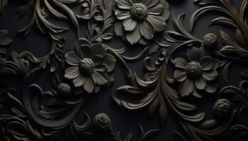 ai generiert abstrakt Blumen- Muster auf schwarz Hintergrund, elegant und modern generiert durch ai foto