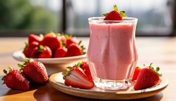 ai generiert Frische und Süße im ein Erdbeere Milchshake generiert durch ai foto