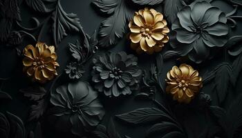 ai generiert abstrakt Blumen- Muster auf dunkel Hintergrund, Eleganz und Schönheit generiert durch ai foto