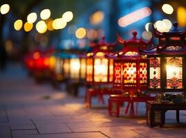 ai generiert Nachtzeit Feier im Peking, Laternen erleuchten traditionell Chinesisch Kultur generiert durch ai foto