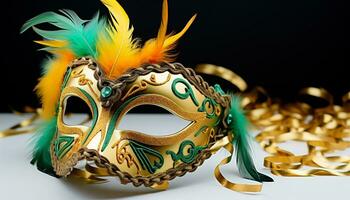 ai generiert bunt Karneval gras Maske fügt hinzu Eleganz zu Feier generiert durch ai foto