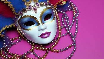 ai generiert Karneval gras Maske, ein lila, Gold, und elegant Verkleidung generiert durch ai foto