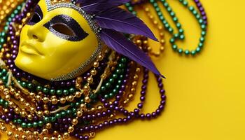 ai generiert Karneval gras Feier, bunt Kostüme, Masken, und Perlen generiert durch ai foto