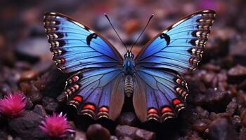ai generiert Schmetterling Flügel Vitrinen beschwingt Farben im Natur generiert durch ai foto